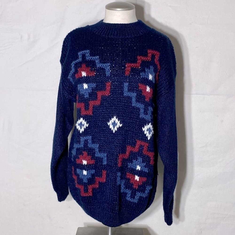 Vintage The Bay Principles Blue Ramie Acrylic Blend Crew Neck Knit Sweater M